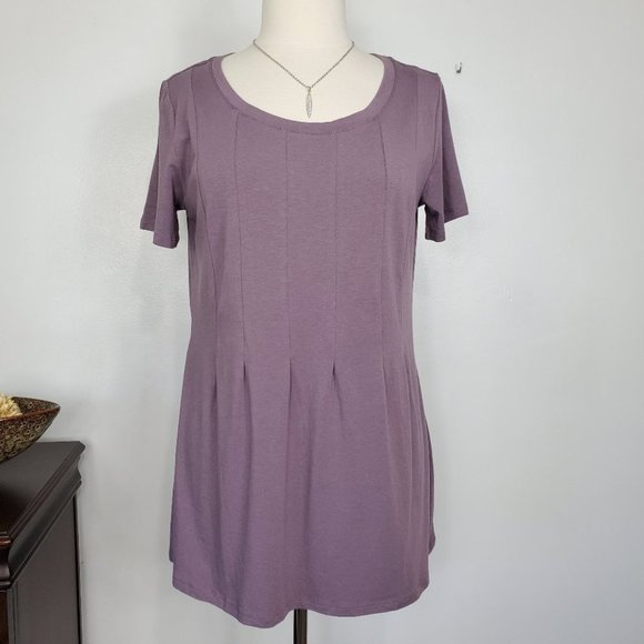 AnyBody Cozy Knit Seamed Tee Faded Plum Cotton Modal Spandex Top NWOT Size M - Picture 1 of 9